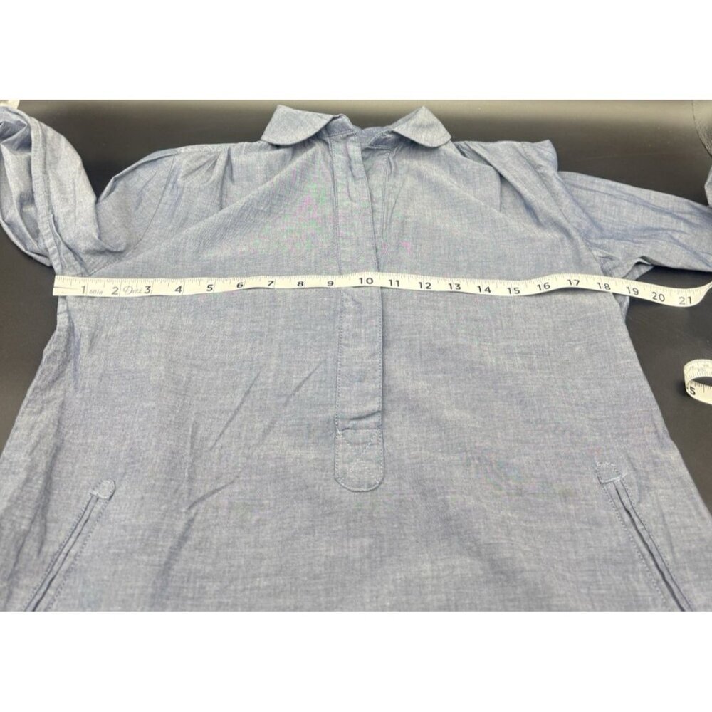 Womens Blue Chambray Long Sleeve Tunic Top XS Coastal‎ Minimalist Capsule Travel - Picture 8 of 9